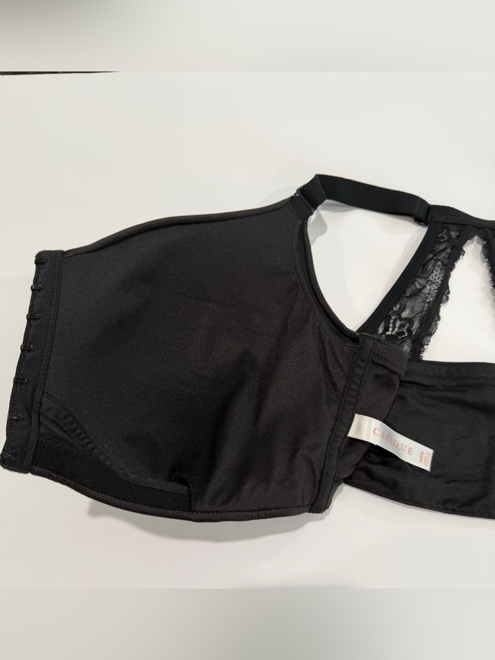 Cacique Lane Bryant Black Satin Lace Front Closure Racerback Women's Plus Bra - Picture 5 of 9